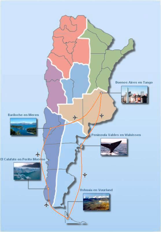 Routekaart Rondreis Patagonië en Wildlife