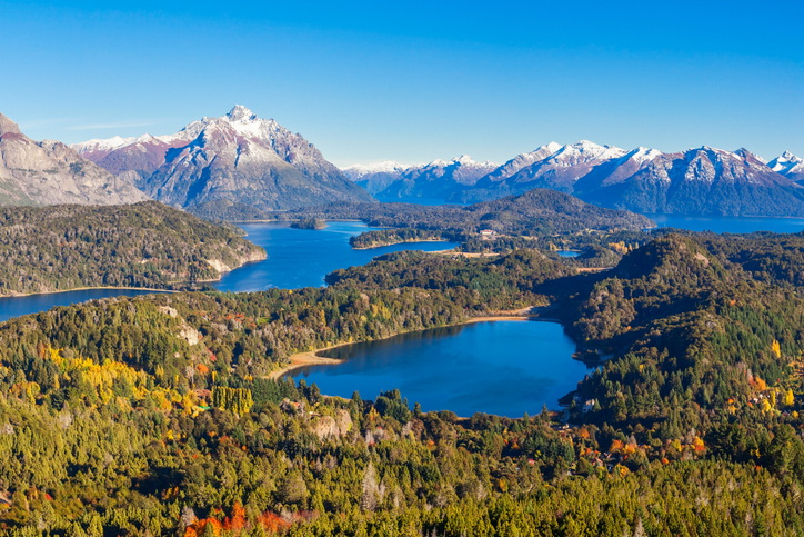 Nahuel Huapi National Park panoramic view from Cerro Campanario viewpoint in Bariloche, Patagonia region in Argentina.
